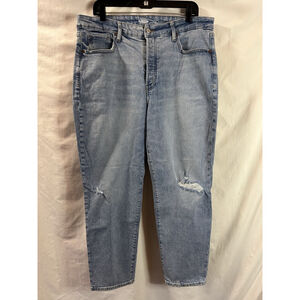 Old Navy Womens OG Straight Jeans Size 16 High Rise Blue Distressed Denim